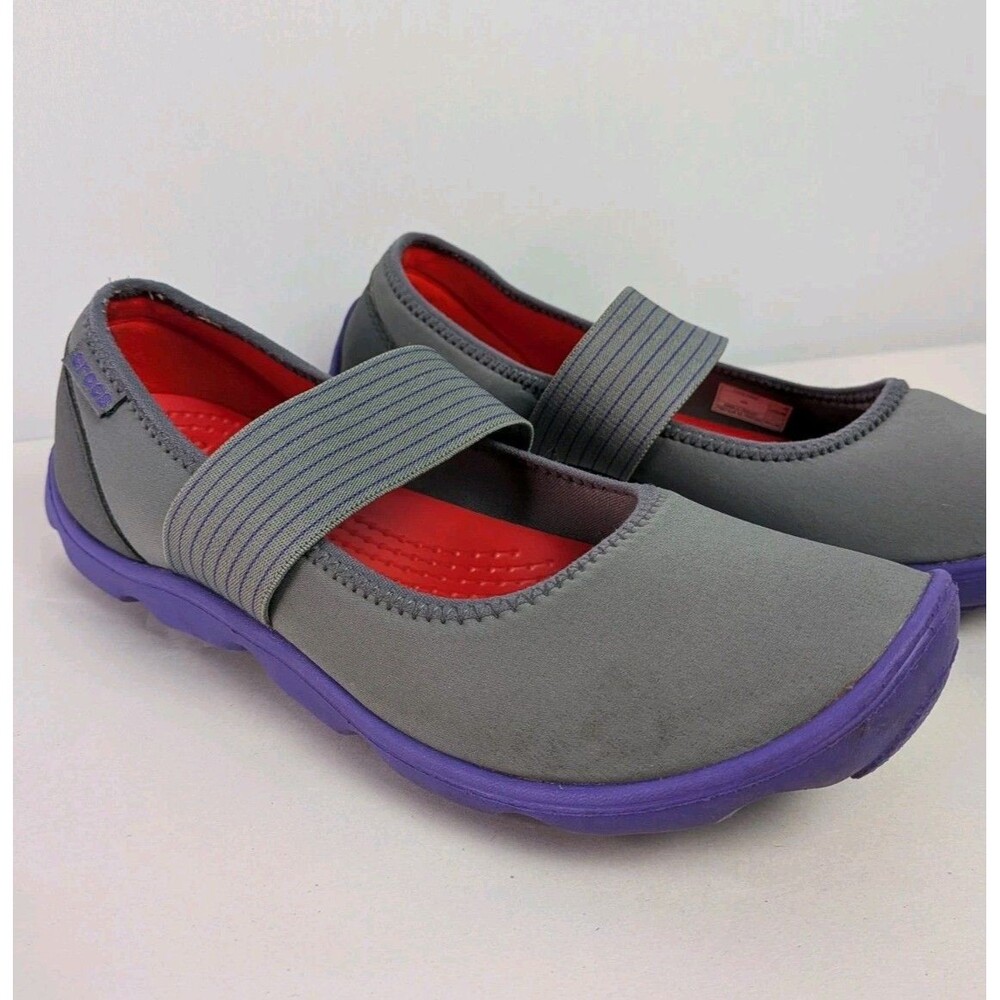 CROCS Womens Slip On Shoes Sz 8 Duet Busy Day Purple Red Strap Mary Jane Comfort